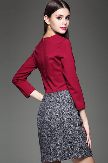 WOMNE'S WEAR TO WORK SLIM ROUND NECK LONG SLEEVE VINTAGE SHORT DRESS