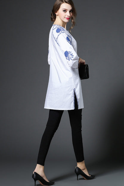 Casual China Emboriderer Pattern Loose Blouse