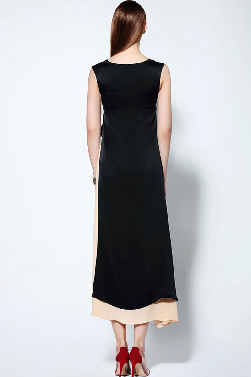 Round Collar Sleeveless Irregular Maxi Dress