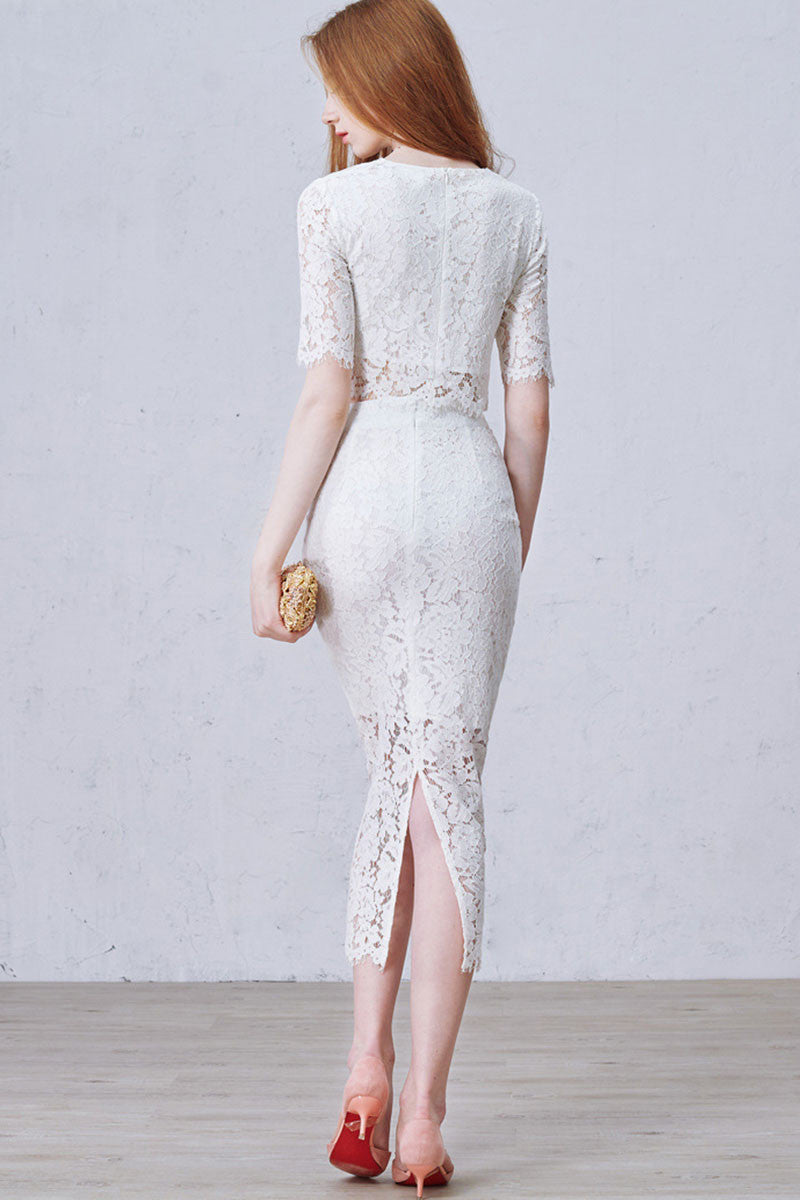 [30% OFF TILL 7 APR] Eyelash Croptap With Pencil Back High Slit Skirt Party Dress