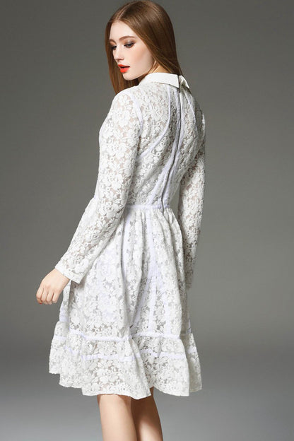 Spencial Cutting Full Lace Flared Dress