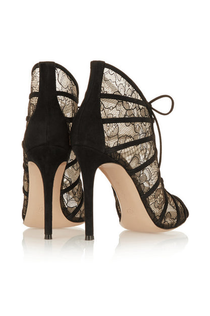 Peep Toe Lace-up Caged Cut Out Heels