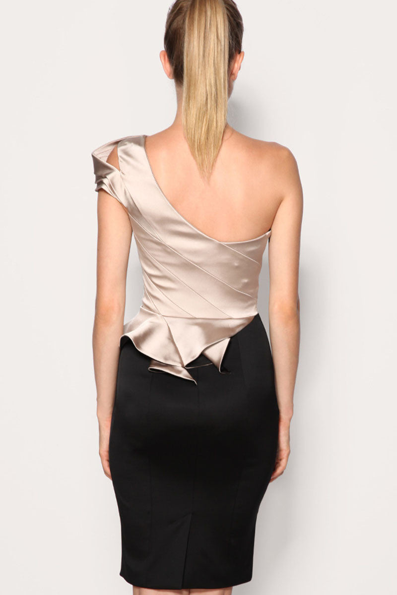 Sloping Shoulder Peplum Bodycon Dress