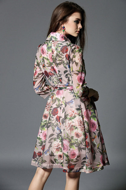 Peter Pan Collar Half-Sleeve Floral Lacing Waist Women Mini Dress