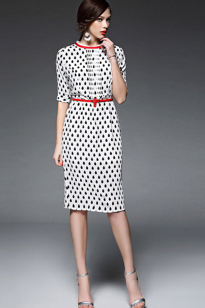 Grace Round Neck Drop Print Formal Midi Dress