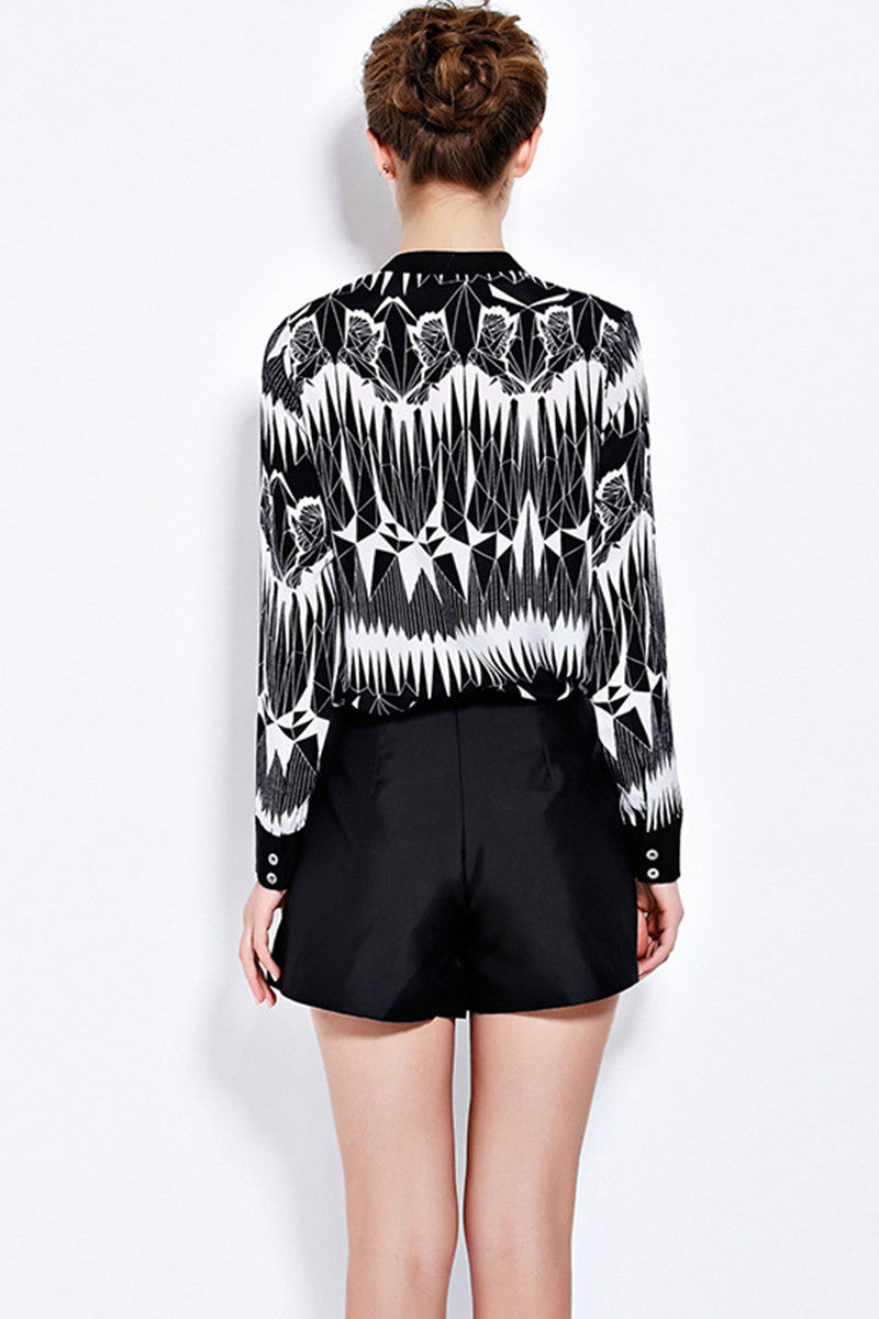 Slit V Neck Thunder Print Blouse