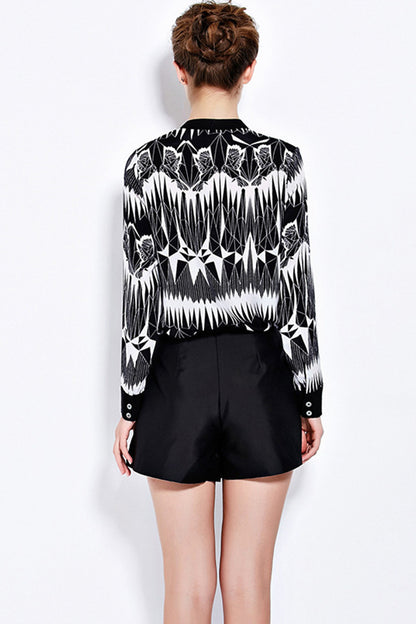 Slit V Neck Thunder Print Blouse