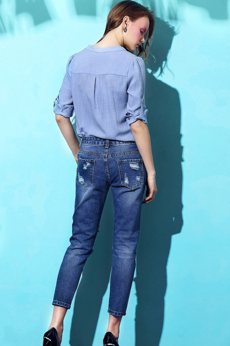 Casual Linen Half Sleeve Basic Blouse