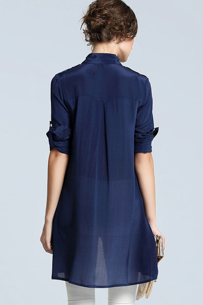 Lapel Neck  Single Breasted Irregular Blouse