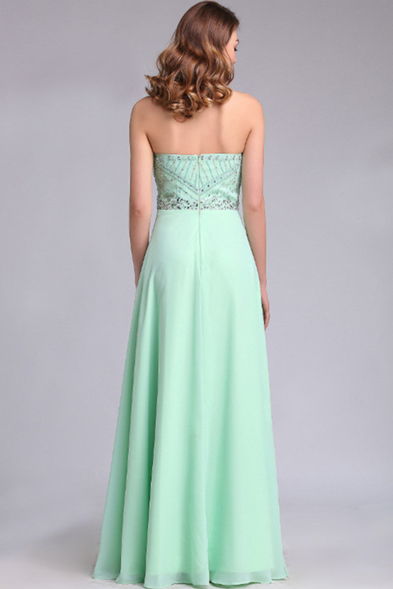 Strapless Empire Long Crystals Beaded Prom Evening Corset Dresses
