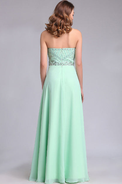 Strapless Empire Long Crystals Beaded Prom Evening Corset Dresses