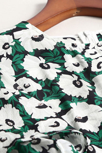 SLIM FLOWER PRINTING A-LINE CASUAL DRESS