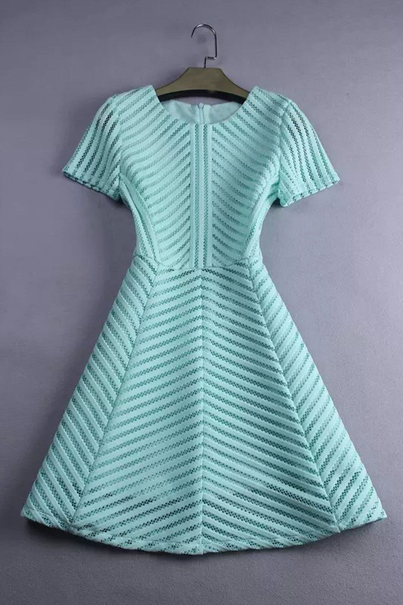 Stripe Mesh Short Flare Casual Dress