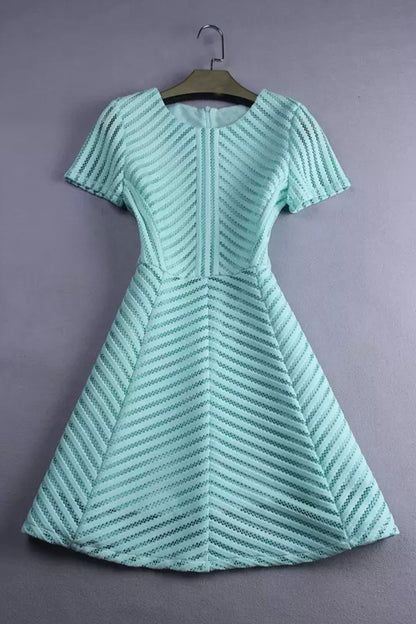 Stripe Mesh Short Flare Casual Dress