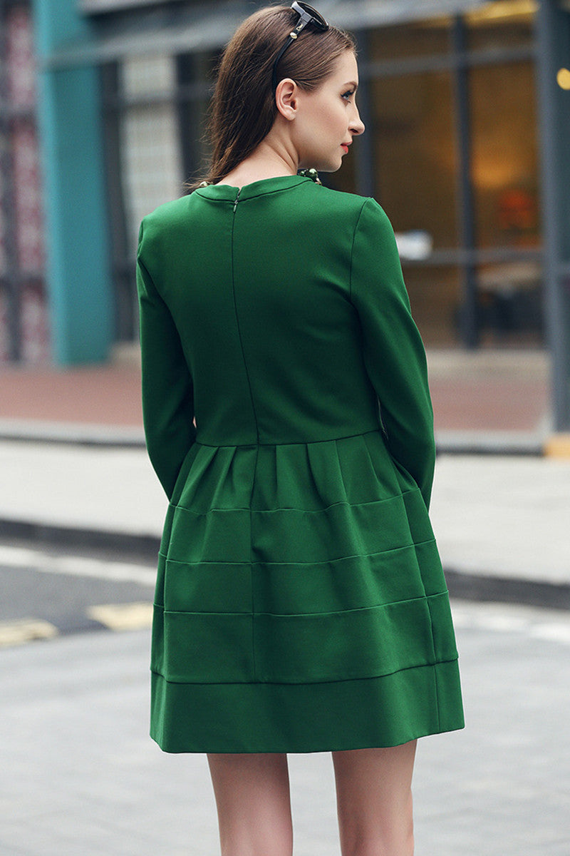 WOMEN'S GRACE ROUND NECK LONG SLEEVE SHORT DRESS