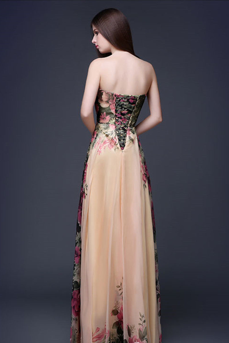Strapless Sweeatheart  Floral  Chiffon Tulle Overlay Grown