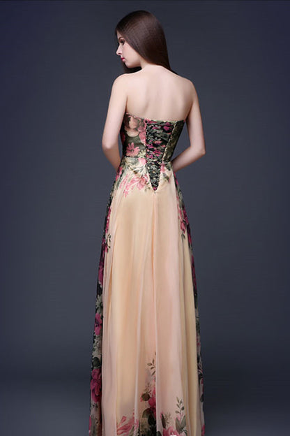 Strapless Sweeatheart  Floral  Chiffon Tulle Overlay Grown
