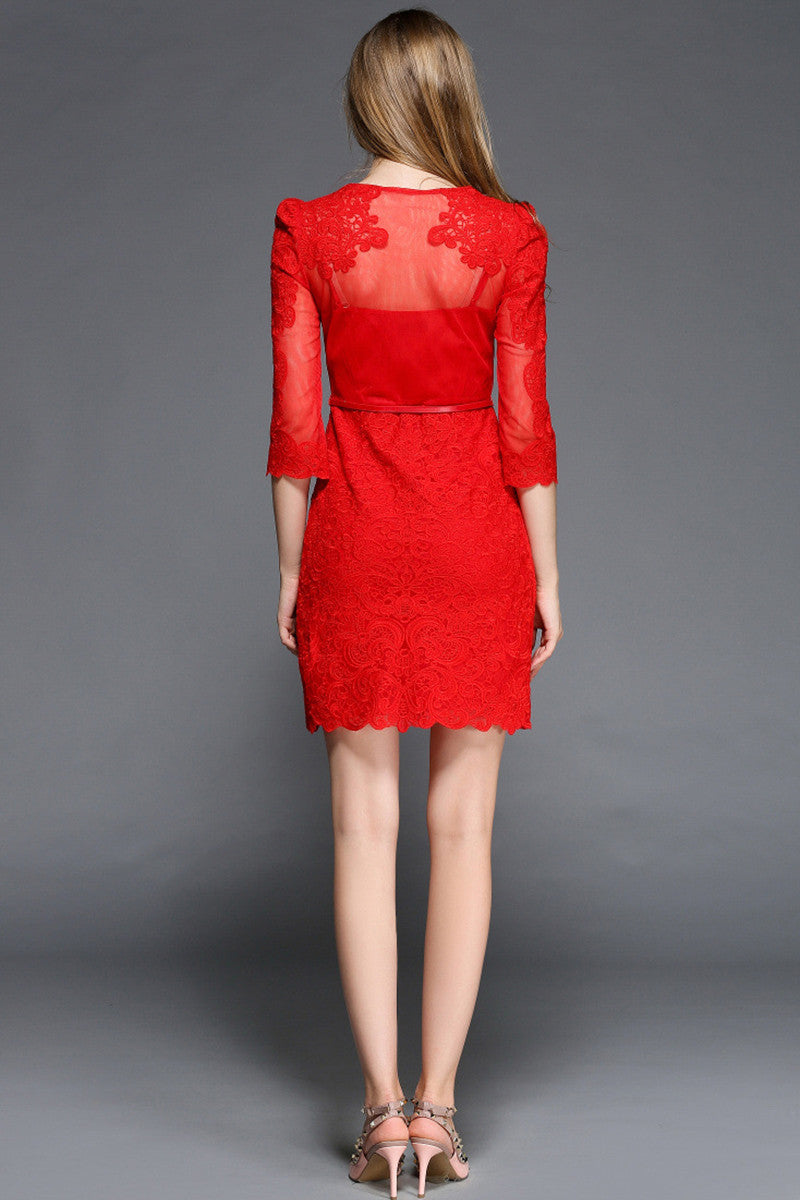 Full Lace Scoop Edge Short Dress