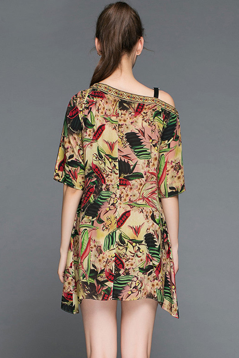 Slash Neck Short Sleeve Vintage Dress