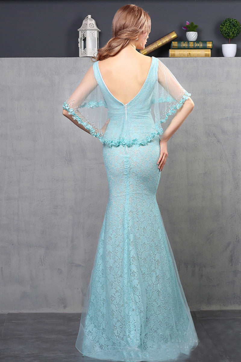 Deep Cleavage-V Shade With Cappa Prom Party Dress