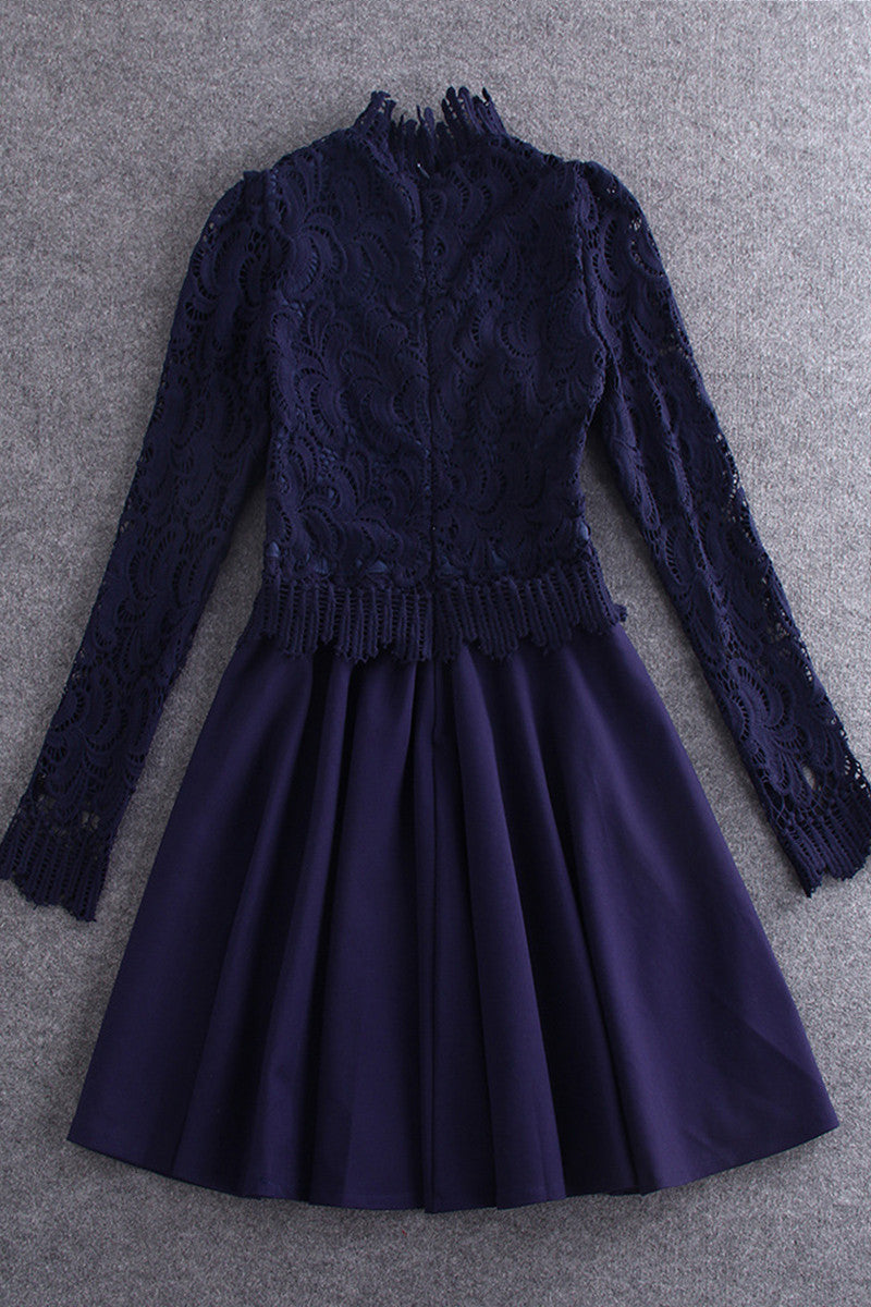 Lace Neck Lace Trim Tops Swing Tail Dress - NJOYDRESS - 2