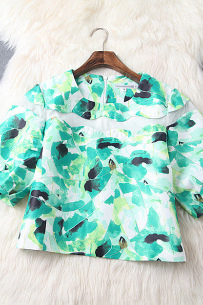 WOMEN'S CASUAL PRINTING V NECK SHORT SLEEVE VOCATION TOP