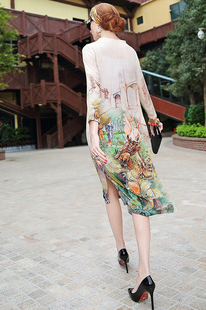 Side Slit Shift Multi Printing Dress