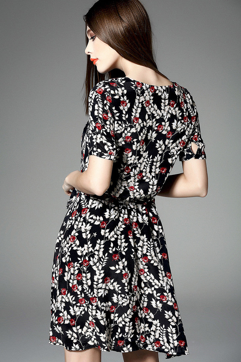 WOMEN'S ROUND NECK PRINTING SHORT DRESS