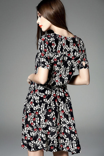 WOMEN'S ROUND NECK PRINTING SHORT DRESS