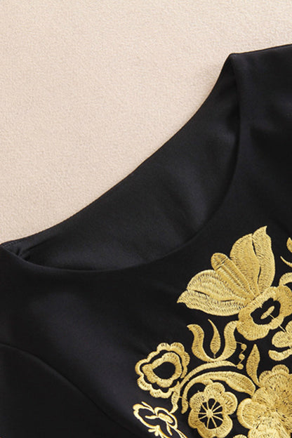 WOMEN'S ELEGANCE PRINTING BLACK A-LINE MIDI DRESS