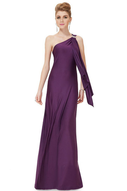 Rhinestone One Shoulder Irregular Hem Open Back Gown Dress