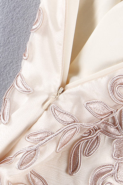 See Through Mesh Floral Embroidered Slim Dress