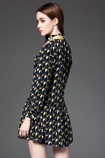 WOMEN'S CASUAL 3/4 SLEEVE DOT PRINTING STAND COLLAR PARTY DRESS