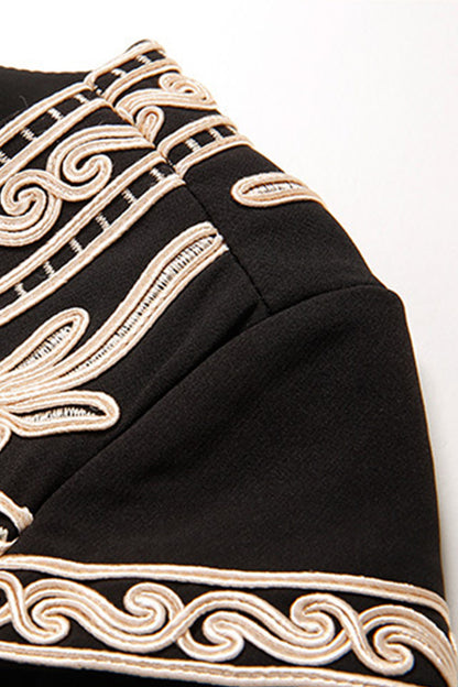 Round Collar Full   Embroidery Pattern Slim Elegant Dress