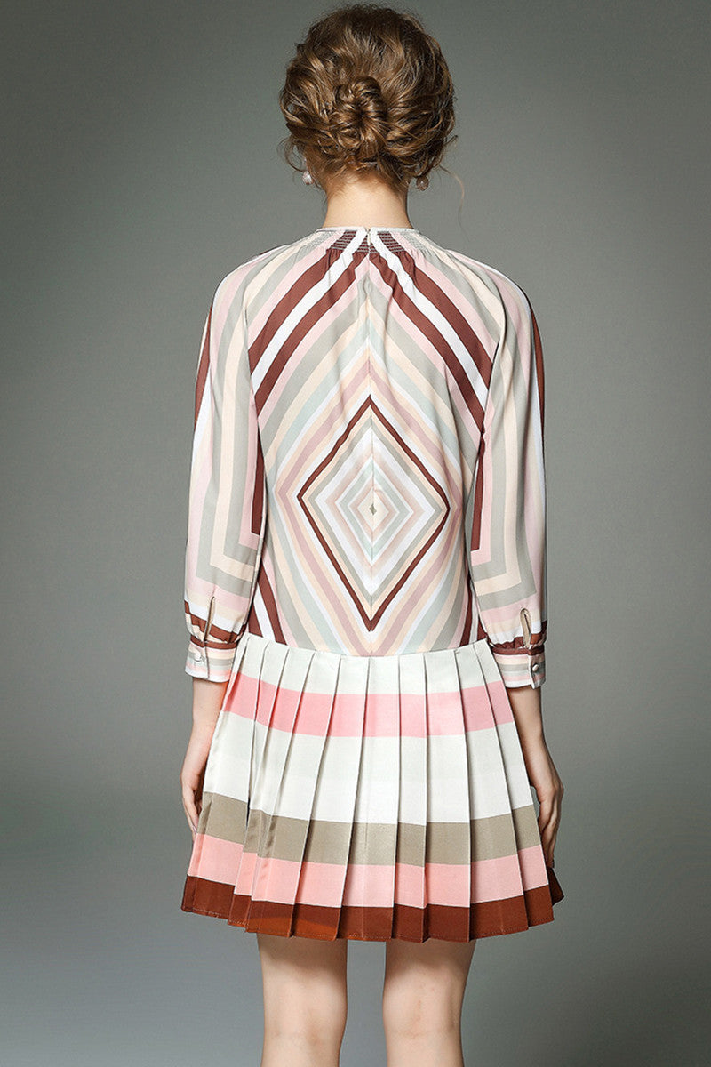 Multi Stripe Pleated Bottom Flared Dress - NJOYDRESS - 3