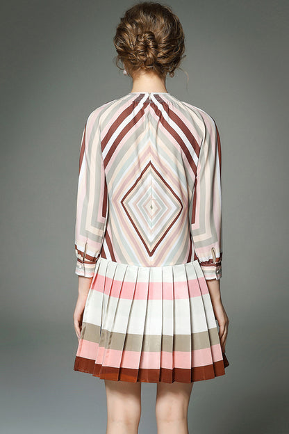 Multi Stripe Pleated Bottom Flared Dress - NJOYDRESS - 3