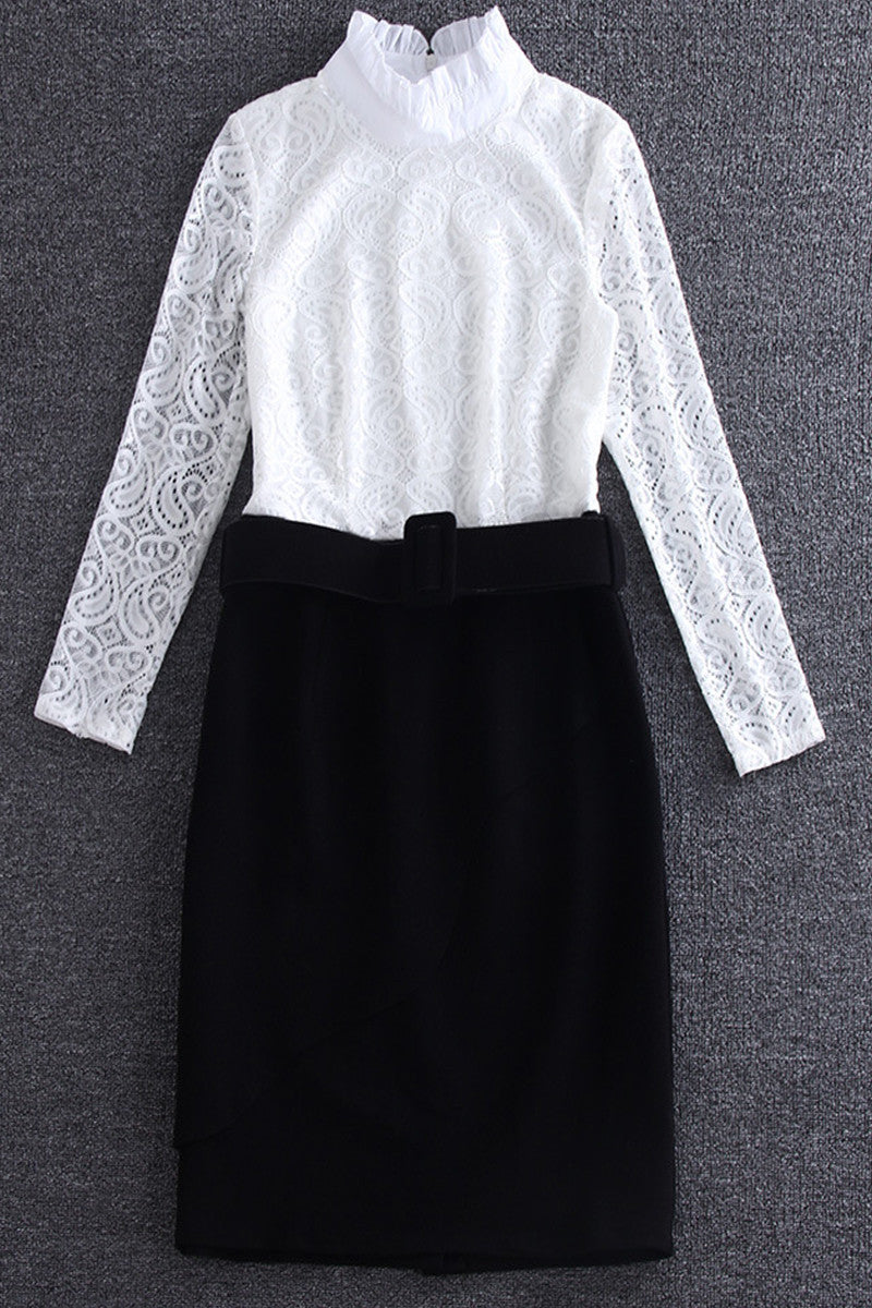 Faux Two Piece Lace Top With Pencil Skirt - NJOYDRESS - 1
