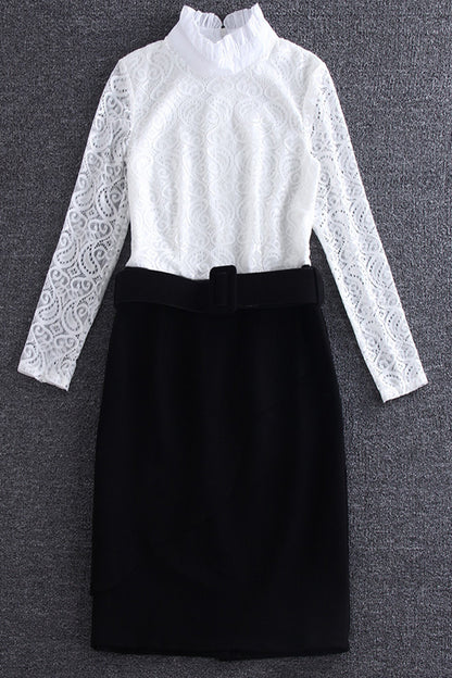 Faux Two Piece Lace Top With Pencil Skirt - NJOYDRESS - 1