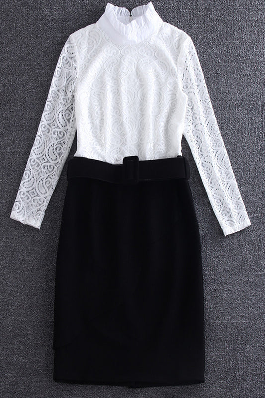 Faux Two Piece Lace Top With Pencil Skirt - NJOYDRESS - 1