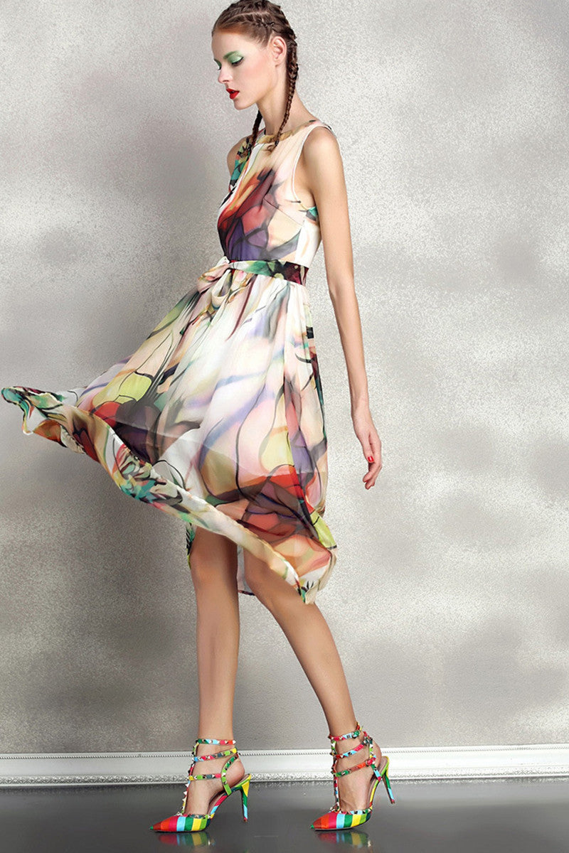 [30% OFF TILL 7 APR] Casual Sleeveless Floral Printed Vacation Midi Dress