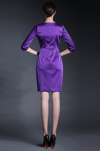 Thick Satin Midi Dress With Beaded Necklace