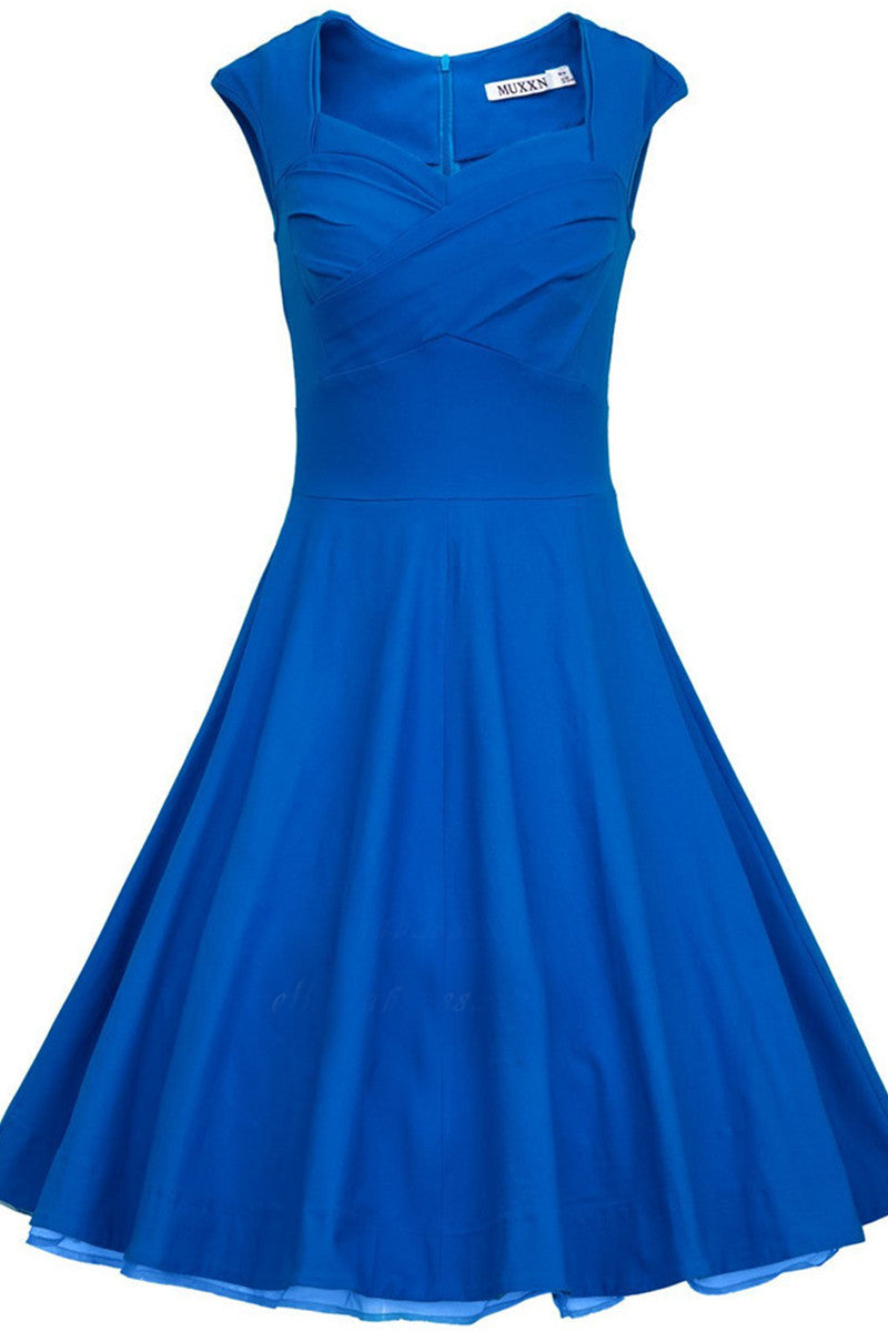 Sweeatheart Cap Sleeve Pleat Flare Dress