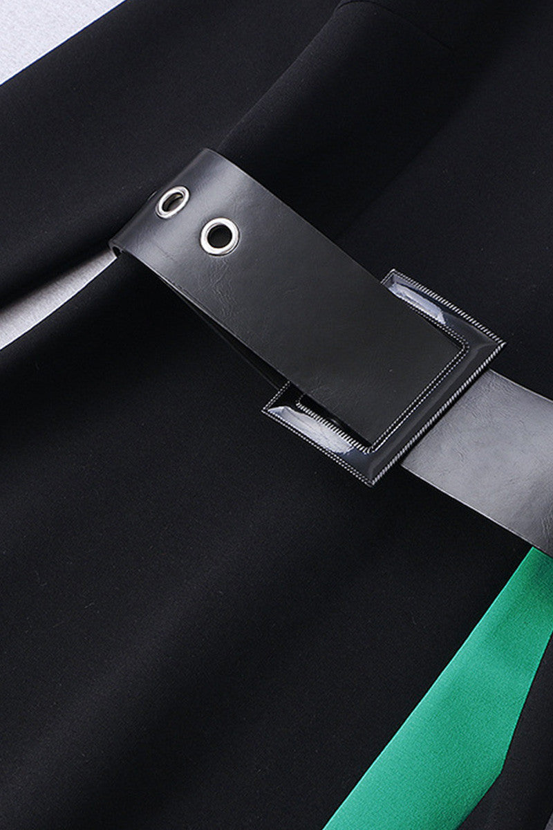 Round Collar Side Slit Maxi Dress With Belt