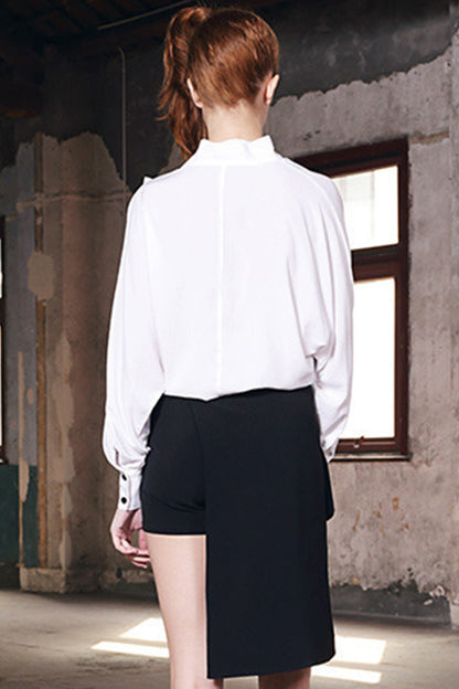 Irregular Pile Collar Button Decorated Blouse