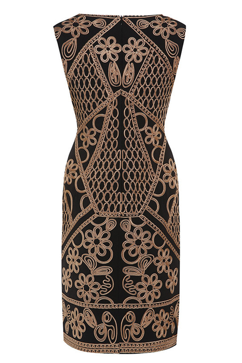 Round Collar  Embroidery Slim Wrap  Dress