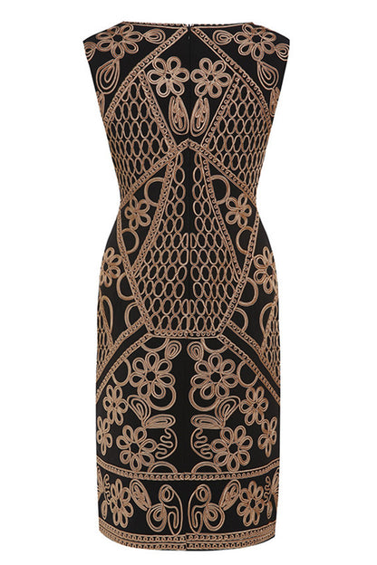 Round Collar  Embroidery Slim Wrap  Dress