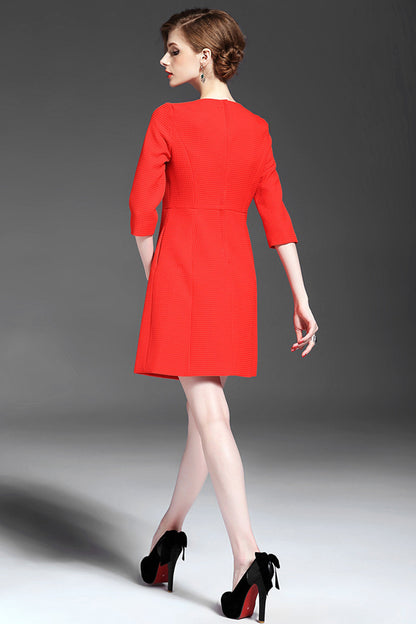 Round Collar  Double-Breasted A-Line Dress