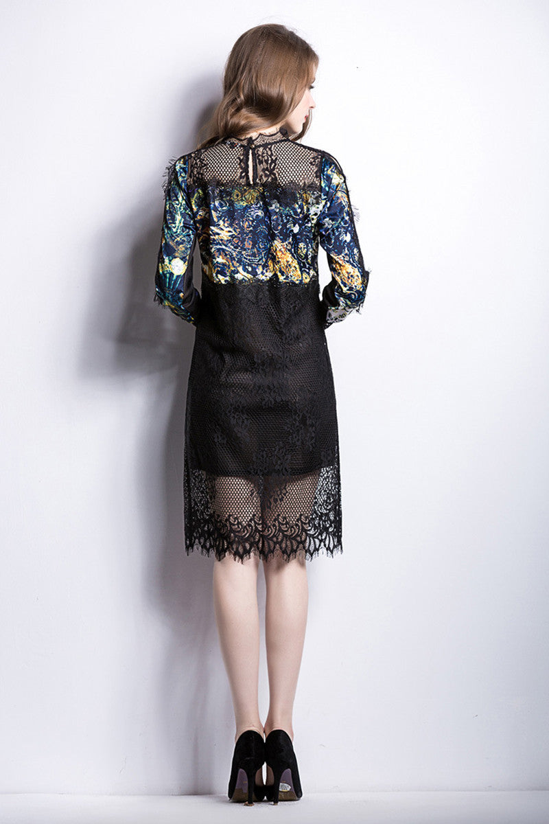 Women's Multi Slim Casual Dress Lace Long Sleeve Party Dress - NJOYDRESS - 3