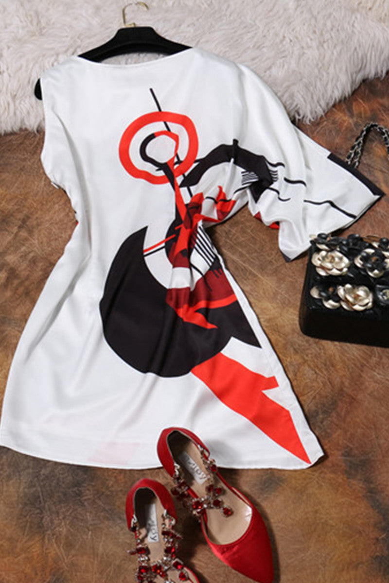 [30% OFF TILL 8 APR] Abstract One Shoulder Short Cocktail Dress