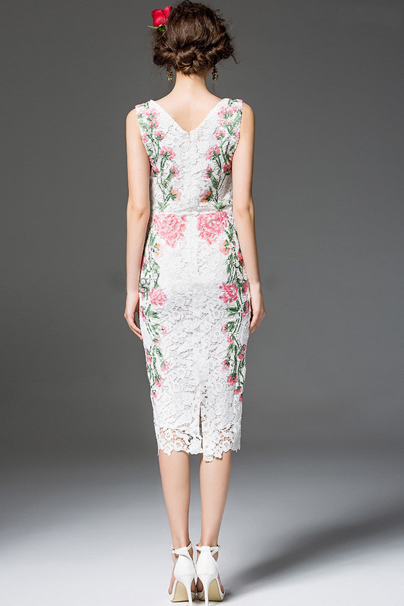 ELEGANT COCKTAIL PARTY V NECK BODYCON SLEEVELESS MIDI DRESS
